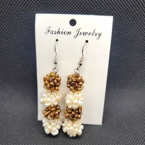 Bronze & Pearl Beaded Earrings